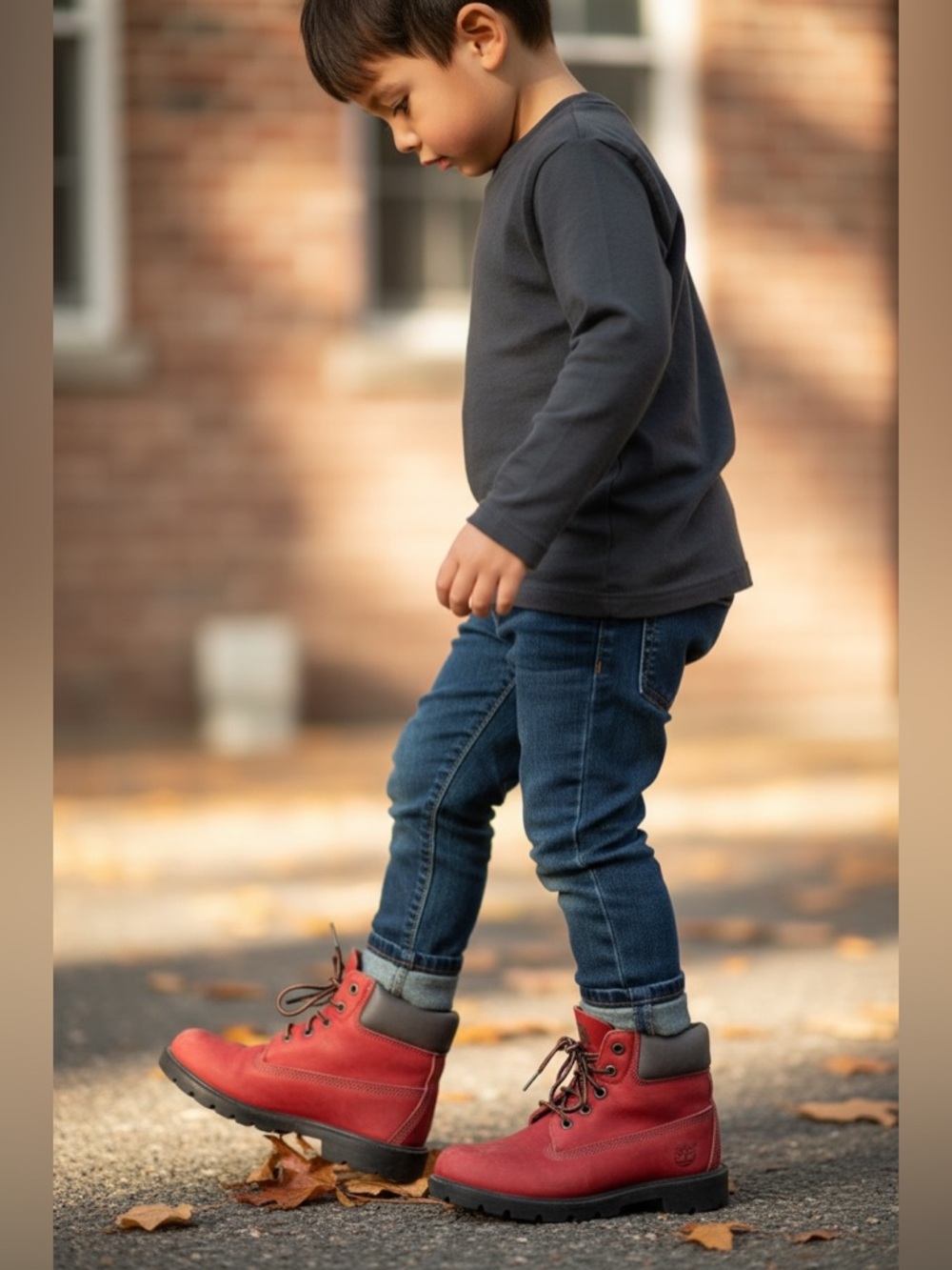Timberland Kids Hiking Boots Red Leather Waterproof Size 4 GUC